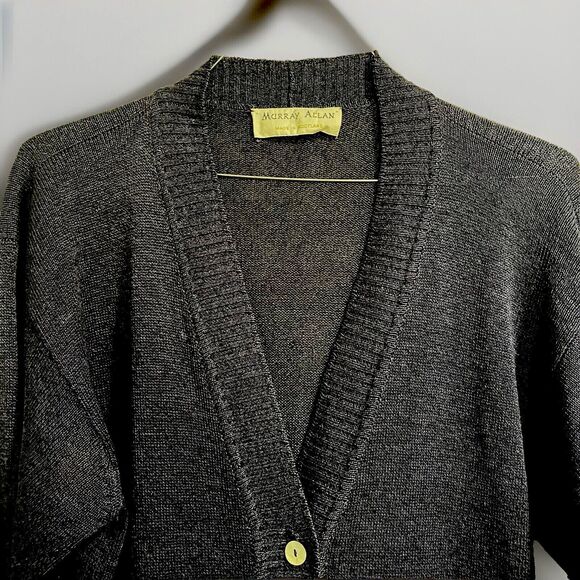 Murray Allan Silk Linen Blend Women’s Cardigan Oversized Sz M Navy Blue Buttoned - Picture 2 of 7